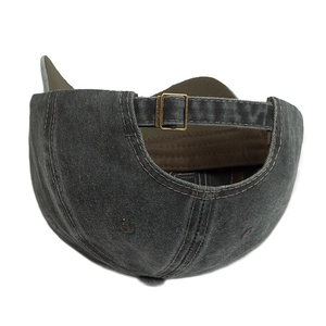 Charcoal grey washed cotton baseball cap with 1985 embroidery and vintage metal buckle