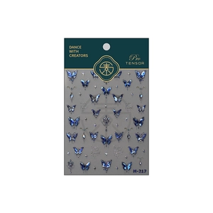 Stickers à ongles papillon bleu laser M-217 avec strass de luxe étincelants