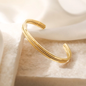 Elegant 18K gold-plated stainless steel open cuff bracelet with braided twist texture