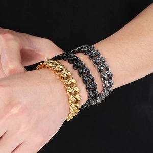Men's vintage punk hammered metal chain bracelets in gold, black, and antique silver