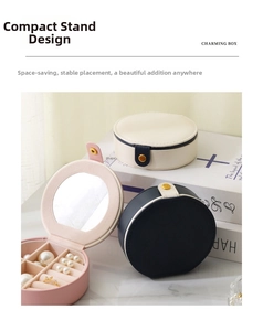 Boîte à bijoux portable en cuir PU avec miroir pour bagues et boucles d'oreilles en couleurs
