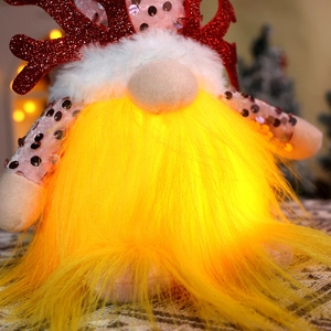 Light-up Christmas reindeer gnome figurine with red antlers and glowing sequins