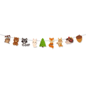 Forest animal party banner with fox raccoon and bear for woodland birthday decoration