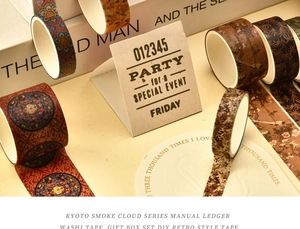 Detail of vintage washi tape set with retro patterns for DIY scrapbooking and crafts