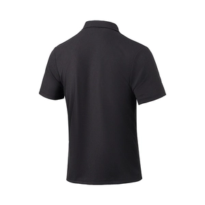 Rear view of black waffle texture polo shirt showing breathable mesh fabric detail