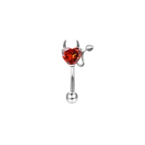 Hip hop punk heart devil navel ring with red zircon and silver metal devil wings design