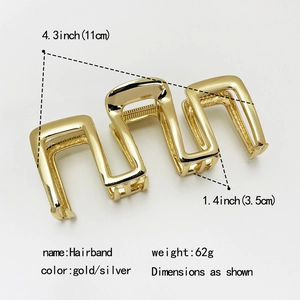Detailed size chart for the minimalist wave gold metal hair claw clip at 11cm length