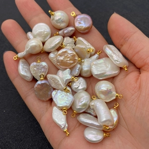 Baroque natural freshwater pearl pendants in various shapes with gold clips for jewelry DIY