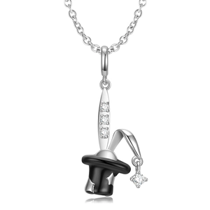 S925 sterling silver magic hat rabbit necklace with sparkling cubic zirconia stones