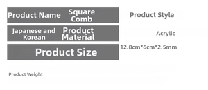 Detailed size chart for marble texture acrylic hair comb measuring 12.8cm by 6cm