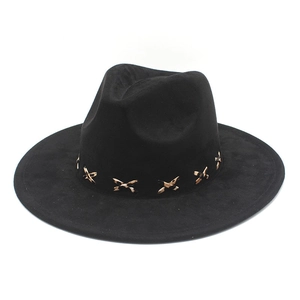 Black suede fedora hat for men and women featuring a unique leopard print stitched band