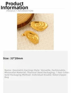 Detailed view of 18k gold plated oval earrings with spiral texture and size specifications