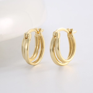 Minimalist double layer S925 silver 14K gold plated hoop earrings for women