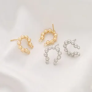 14K gold and 925 silver plated C-shaped beaded earring posts with double hanging loops