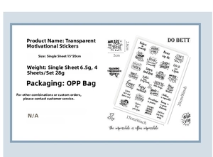 Detailed view of 15x20cm transparent inspirational stickers for scrapbooking and journaling