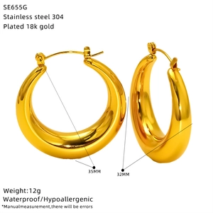Detailed size specifications for gold 18k plated stainless steel hoop earrings