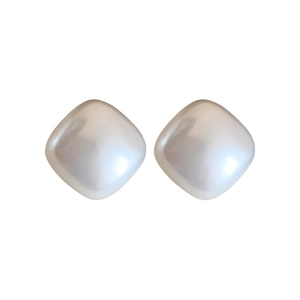 Elegant gold-plated square pearl stud earrings with a glossy white pearlescent finish