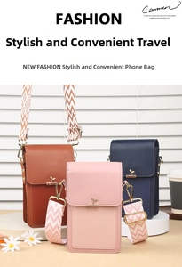 Detailed view of mini square crossbody phone bags with textured leather and gold leaf buckle