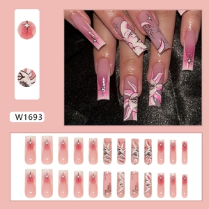 Pink gradient sun and moon coffin press-on nails with 24 pieces set showcase