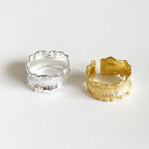 Minimalist 925 sterling silver irregular hammer pattern open rings in gold and silver colors
