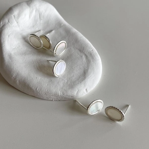 925 Sterling Silver Stud Earrings With Oval Mother Of Artificial Pearl Shell Inlay Minimalist Elegant Jewelry For Women