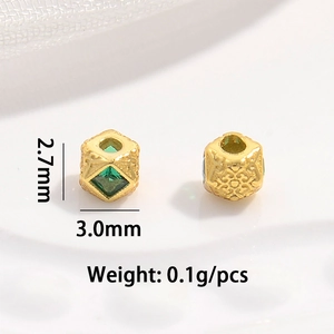 S925 silver 2.7mm gold-plated cube beads with green zircon for DIY jewelry making