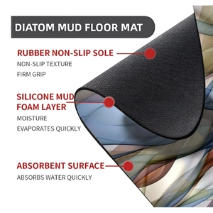 Cross-section detail of absorbent diatom mud shower mat with non-slip rubber base