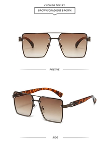 Detailed front and side views of vintage square sunglasses with gradient brown resin lenses