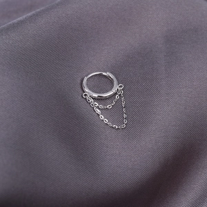 S925 silver chain tassel hoop earring with dual layers shown from a 45-degree angle