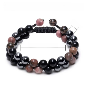 Bracelet Triple Protection 8mm avec perles de rhodonite hématite et obsidienne