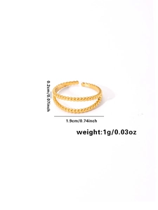Detailed dimensions of gold double-layered bead ring with 0.2cm width and 1g weight