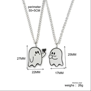 Detailed size specifications for cute ghost heart pendants in durable stainless steel