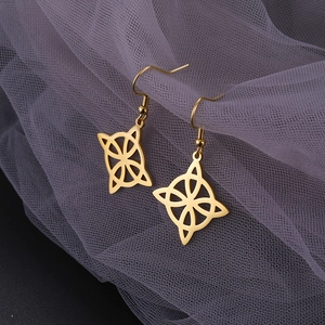 Elegant gold stainless steel earrings with hollow four-pointed star geometric pendants