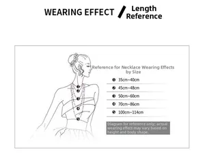 Size chart showing gold plated necklace length options from 35cm to 114cm for various styles