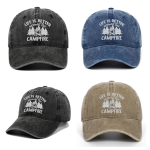 Baseball Cap Washed Cotton Life Is Better Around The Campfire Embroidery Outdoor Camping Hat Vintage Adjustable
