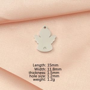 Detailed size parameters of angel pendant charm with 15mm length and crystal inlay