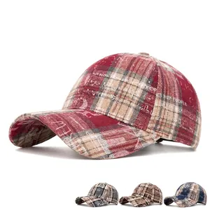 Berretto Da Baseball A Quadri Retro Cappello Sole Poliestere Con Fibbia Regolabile In Acciaio Inossidabile Stampa Graffiti