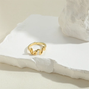 Minimalist 14K gold plated flower ring with Love letter design on white stone