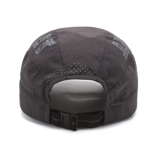 Quick-dry dark grey outdoor sports cap with laser ventilation holes and adjustable buckle