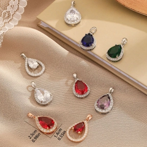 Elegant teardrop zircon pendant in various colors with specific size measurements