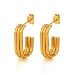 Modern 18K gold plated multi-layer geometric stainless steel hoop earrings for women