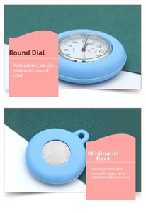 Detail showing the light blue silicone nurse watch dial and stainless steel case back