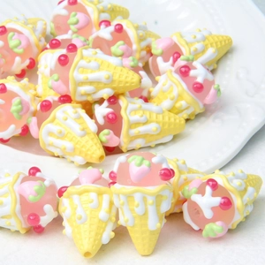 Macro view of colorful ice cream cone resin beads for DIY handmade phone chain crafts
