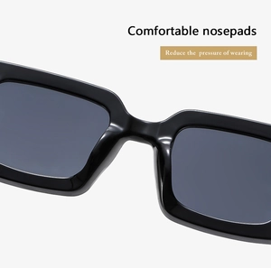 Detail of comfortable nose pads on black sunglasses designed to reduce wearing pressure