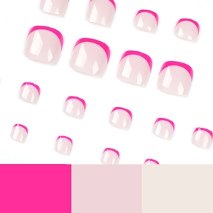 Minimalist French rose red and light pink toe press-on nails set on white background