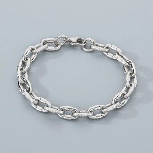 Close-up of 8mm silver stainless steel cable chain bracelet with lobster clasp