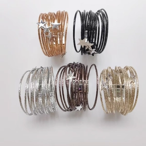 Multilayer leather wrap bracelet with silver stars and magnetic clasp in five colors