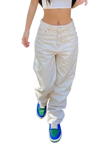 Pantalon en jean blanc à taille haute et jambe large pour femme avec coupe décontractée