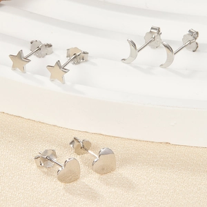 Elegant S925 sterling silver stud earring set featuring star moon and heart shapes