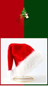 Close-up of a festive red Christmas hat with soft white plush trim and pompom detail